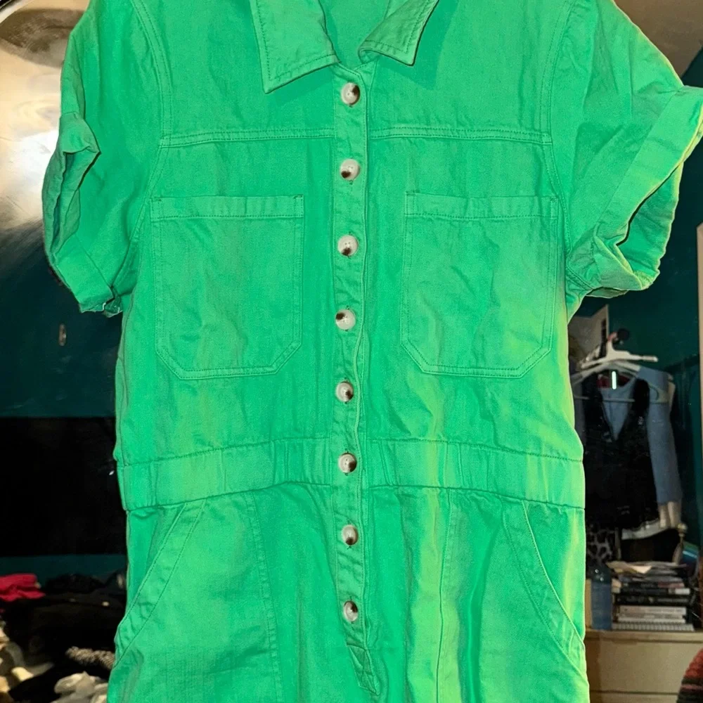 Show Me Your MuMu Green Button-Up Romper - Picture 3 of 4